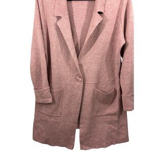 ELLE Cozy Knit Long Blazer Cardigan Cotton Blend Single Button Pink XXL